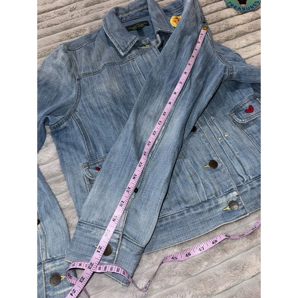 LRL Ralph Lauren Jacket XL Blue Denim Cotton Trucker Patchwork Hearts Libra Vine - Picture 10 of 15